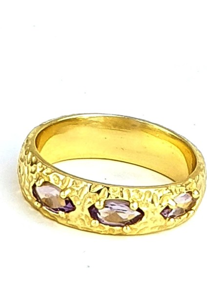 Ametist Taşlı 925ayar Gümüş Üzerine Altın Kaplama Tasarım Yüzük modelleri