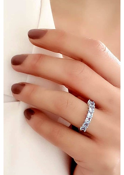 Sky Diamond Blue Creative Sapphire 925 Ayar Gümüş Sıra Taş Yüzük