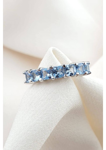 Sky Diamond Blue Creative Sapphire 925 Ayar Gümüş Sıra Taş Yüzük modelleri