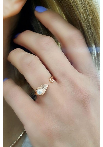 İnci detaylı 925ayar gümüş rose Ayarlanabilir Orkide Yüzük