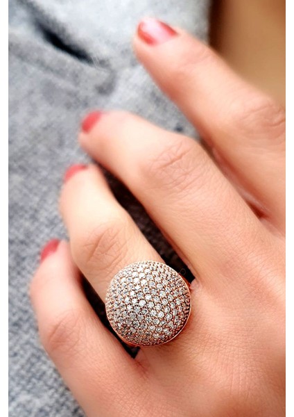 Zirkon Taşlı 925 ayar Gümüş Rose Bombeli Yüzük modelleri