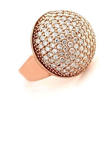 Zirkon Taşlı 925 ayar Gümüş Rose Bombeli Yüzük fırsatları