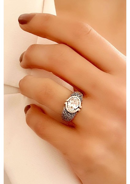 Zirkon Taşlı 925ayar Gümüş Tasarım El İşi Yüzük