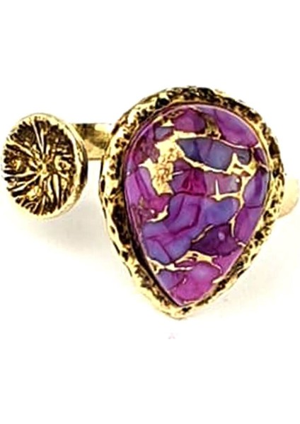 Mor turkuaz taşlı 925ayar gümüş üzerine altın kaplama tasarım ayarlanabilir yüzük fiyatları