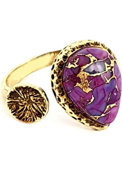 Mor turkuaz taşlı 925ayar gümüş üzerine altın kaplama tasarım ayarlanabilir yüzük modelleri