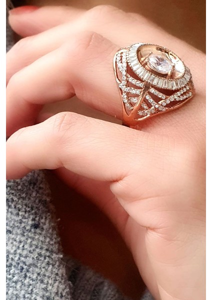Zirkon Taşlı 925 Ayar Gümüş Rose Tasarım Yüzük