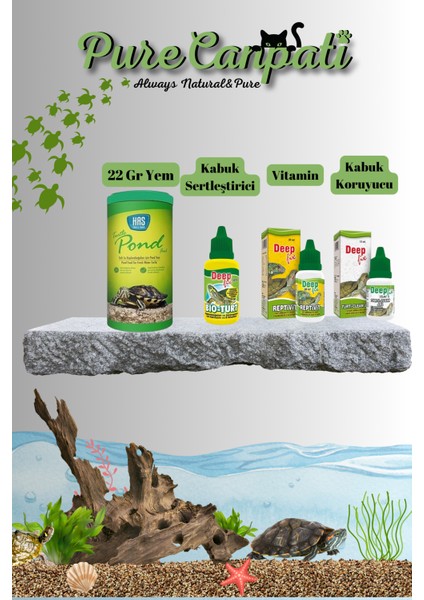 Kaplumbağa Bakım ve 22 gr Yem Seti(Vitamin,kabuk ve Su Düzenleyici)