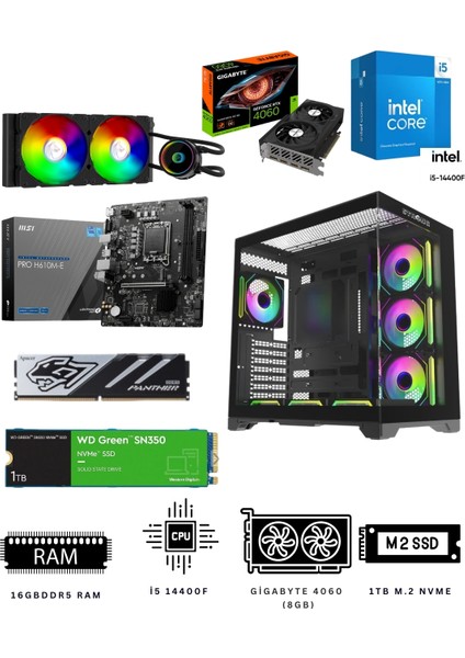 Black Dragon 16X I5 14400F 16GB Ddr5 1tb Nvme M.2 RTX4060 Ekran Kartlı Oyuncu Bilgisayarı