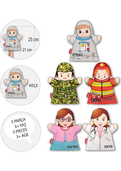 5 Parça Meslekler El Kukla Set , Eğitici Oyuncak