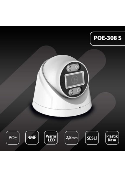 IP-308S 4mp Poe 2.8mm Warm LED Dome Güvenlik Kamerası