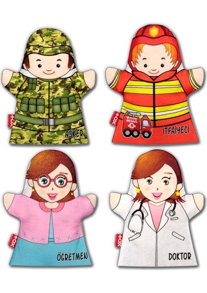 4 Parça Meslekler El Kukla Set , Eğitici Oyuncak