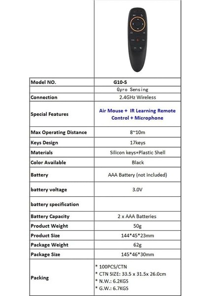 Android Tv Box Kumandası 2.4g Kablosuz Air Mouse 6 Eksenli Jiroskop Akıllı Pc Android Dizüstü Projektörü G10S
