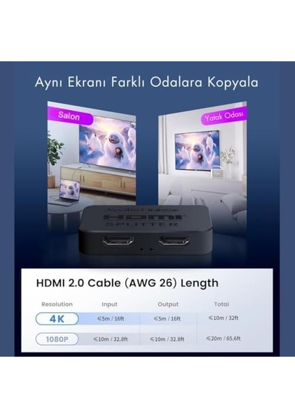 HDMI Dagitici 4K 60Hz Çift Yönlü HDMI Çogalticı 2in1 Çift Yönlü HDMI Switch Adaptörü