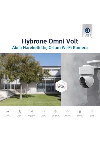 Omni Volt Dış Ortam Wi-Fi Akıllı Kamera, Renkli Gece Görüşü, 360 Derece Görüntüleme, Insan Algılama, Çift Yönlü Sesli Görüşme, Siren