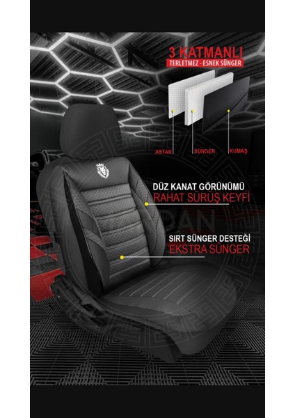 Oto Koltuk Kılıfı Lion Serisi Üniversal- 5 Koltuk Tam Set modelleri