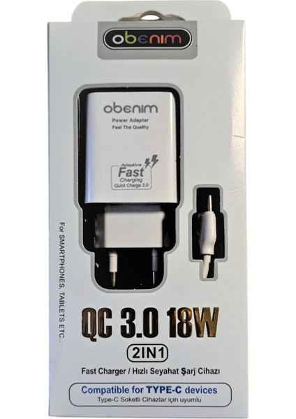 Hızlı Şarj Cihazı Type-C Tüm Serilerle Uyumlu 18W Hızlı Şarj Adaptör + Kablo Set 1 Metre Beyaz fiyatları