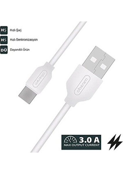 Hızlı Şarj Cihazı Type-C Tüm Serilerle Uyumlu 18W Hızlı Şarj Adaptör + Kablo Set 1 Metre Beyaz