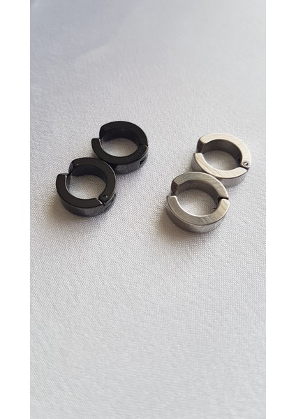 2 Çift Deliksiz Sıkıştırmalı Paslanmaz Çelik Erkek Küpe