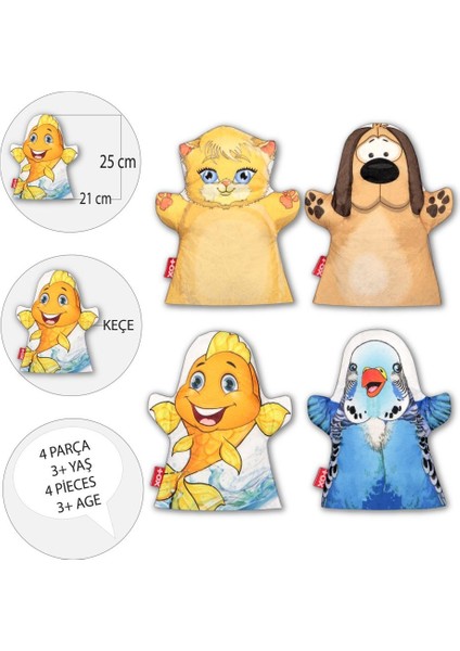 4 Parça Evdeki Dostlarımız El Kukla Set , Eğitici Oyuncak