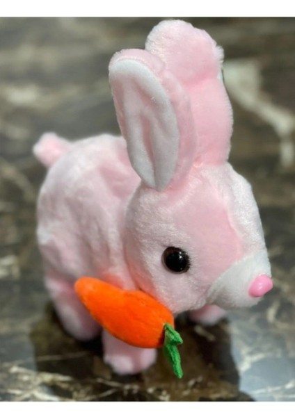 Pilli Sesli Zıp Zıp Yürüyen Havuçlu Tavşan Peluş Oyuncak 15 cm 1 Adet