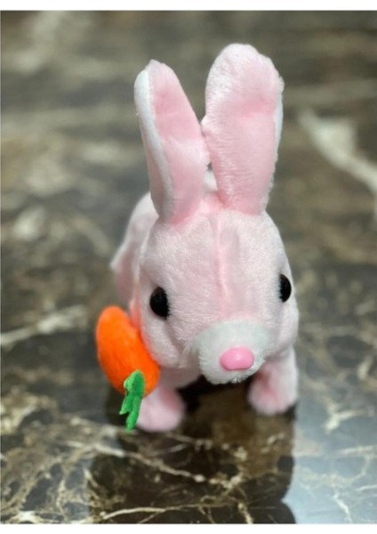 Pilli Sesli Zıp Zıp Yürüyen Havuçlu Tavşan Peluş Oyuncak 15 cm 1 Adet modelleri