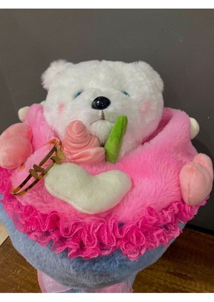 Peluş Ayıcık Sevgi Buketi ve Çelik Bileklik Sevgililer Günü Doğum Günü Hediye 40 cm 1 Adet