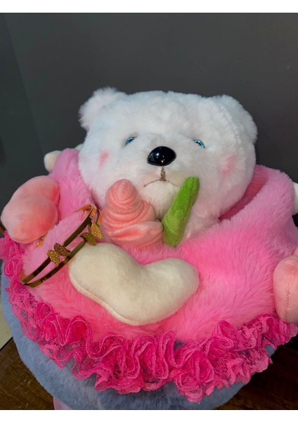 Peluş Ayıcık Sevgi Buketi ve Çelik Bileklik Sevgililer Günü Doğum Günü Hediye 40 cm 1 Adet