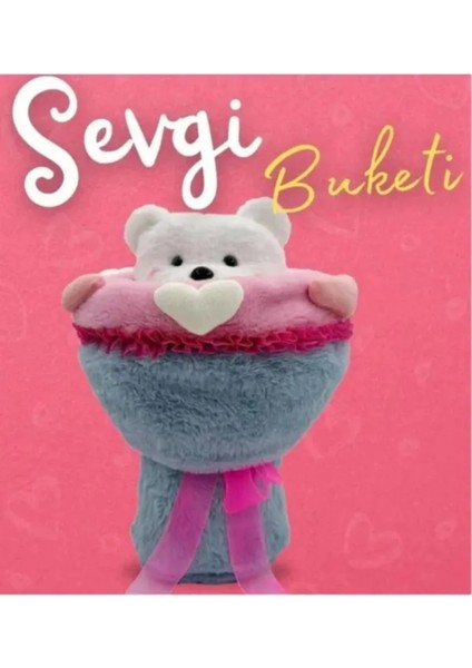 Peluş Ayıcık Sevgi Buketi ve Çelik Bileklik Sevgililer Günü Doğum Günü Hediye 40 cm 1 Adet