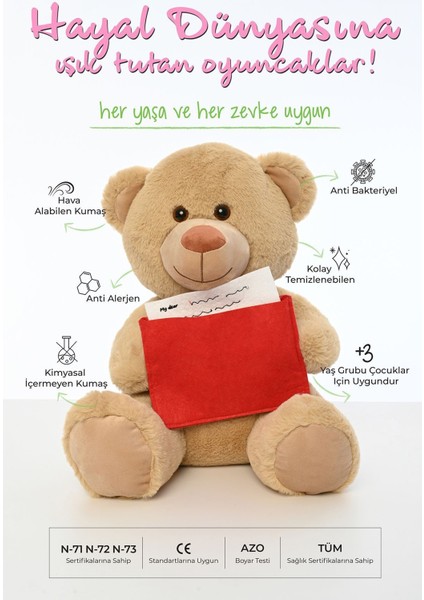 Sevgiliye Özel Hediye Mektuplu Ayıcık 45 cm 1 Adet