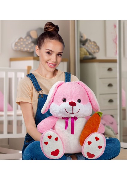 Sevimli Taşvan, Elinde Havuç Tutan 80 cm Peluş Tavşan 1 Adet