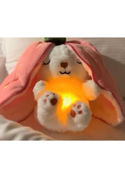 Luxury Peluş Meyve Serisi Çilek Tavşan Nefes Alan Işıklı Müzikli Uyku Arkadaşı 50 cm 1 Adet