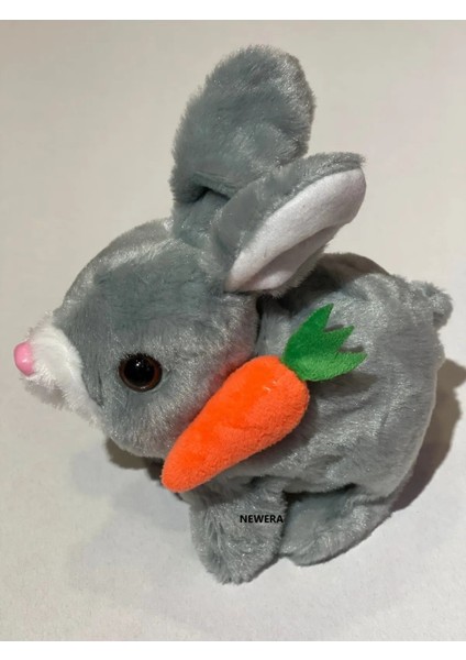 Elektronik Pilli Sesli Zıplayan Hareketli Havuçlu Peluş Tavşan 18 x 17 cm 1 Adet