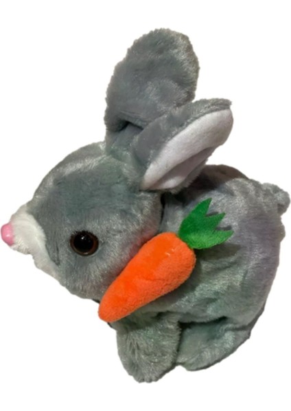 Elektronik Pilli Sesli Zıplayan Hareketli Havuçlu Peluş Tavşan 18 x 17 cm 1 Adet modelleri