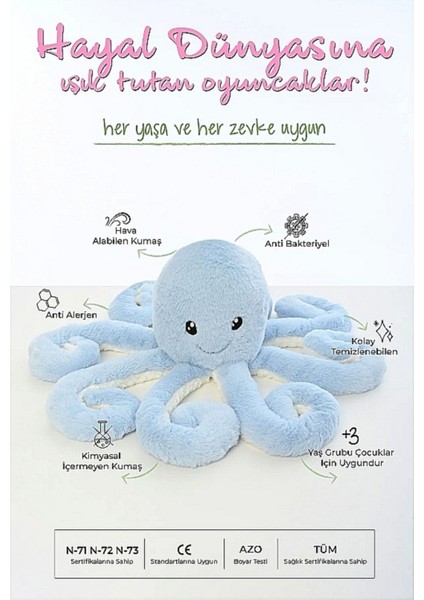 Peluş Ahtapot Uyku ve Oyun Arkadaşı Mavi 1 Adet
