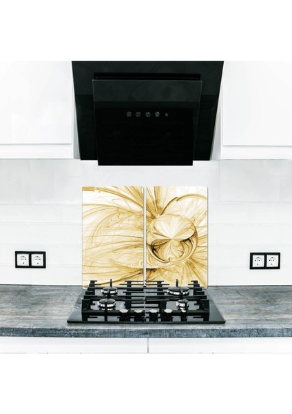 Luxury 2'li 30X52 cm Cam Ocak Koruyucu 4'lü Ocaklar Için Altın Damla 1 Adet