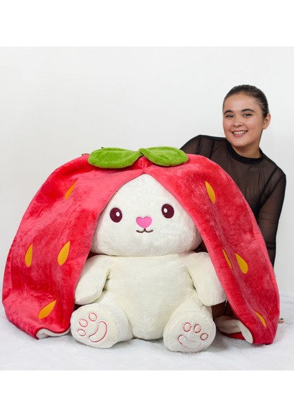 180 cm Dev Xl Boy Peluş Çantalı Çilek Tavşan - Sevgiliye En Güzel Hediye 1 Adet