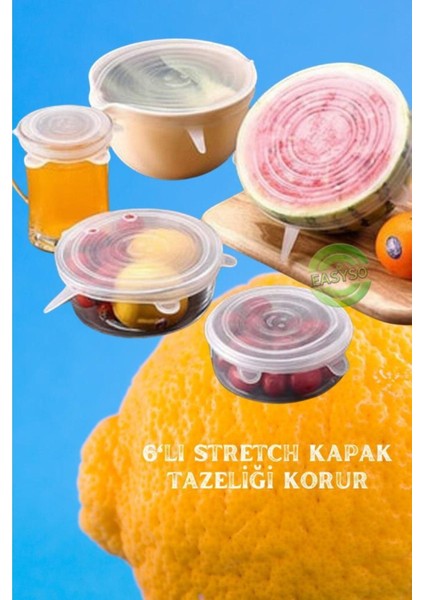 Luxury 6 Boy Gıda Koruyucu Silikon Esnek Streç Kapak Bone 1 Adet fırsatları
