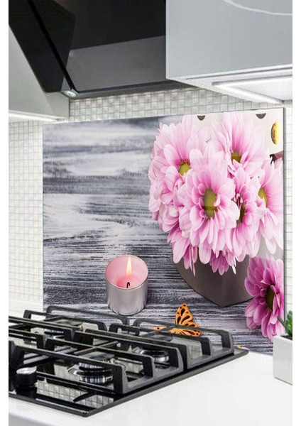 Luxury 60X52 cm Cam Ocak Arkası Koruyucu Tezgah Ankastre Arkası Koruyucu | Çiçek 1 Adet