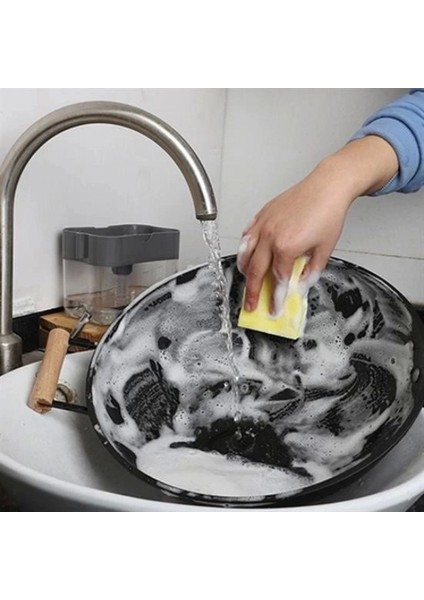 Luxury Ikisi Bir Arada Basmalı Pratik Sıvı Sabunluk Pompası ve Bulaşık Yıkama Süngeri Haznesi 1 Adet