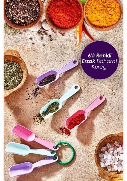 Luxury Pratik Mini Boy 6lı Plastik Renkli Erzak Baharat Küreği Kaşığı - 6 Adet 1 Adet