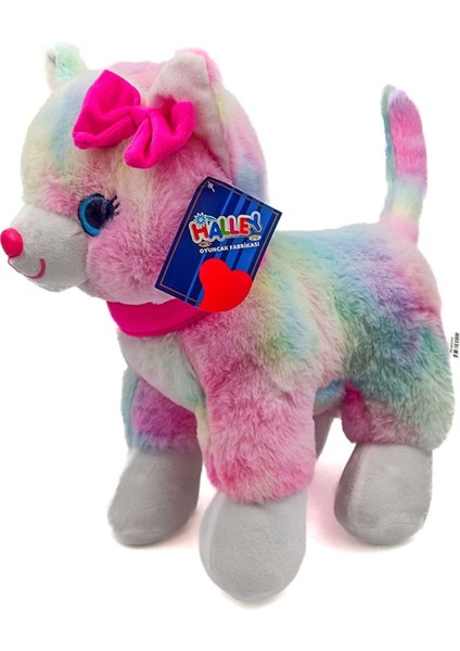 Peluş Pembe Tokalı Kedi Renkli 40 cm - Mavi Su Dünyası 1 Adet