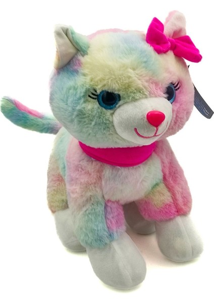 Peluş Pembe Tokalı Kedi Renkli 40 cm - Mavi Su Dünyası 1 Adet fiyatları