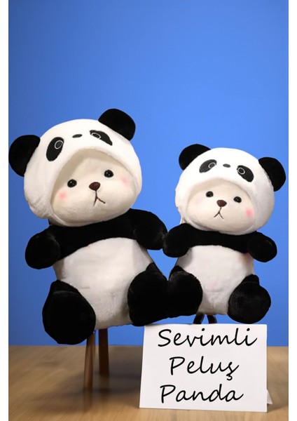 Kapüşonlu Sevimli Peluş Panda - Panda Figürlü Peluş Oyuncak 1 Adet