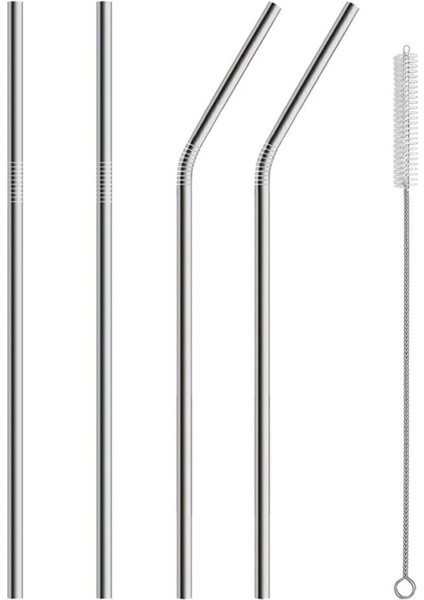 Luxury 5 Parça Metal Pipet - Paslanmaz Çevre Dostu Metal Pipet Fırça Seti 1 Adet