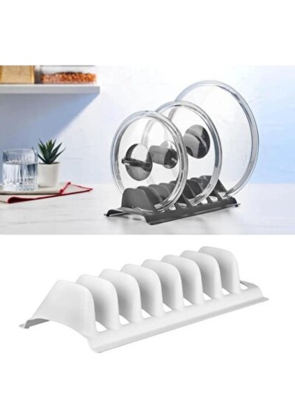 Luxury Beyaz - 8 Bölmeli Tencere Kapak Rafı - Simple Tabaklık - Kapak Organizeri 1 Adet