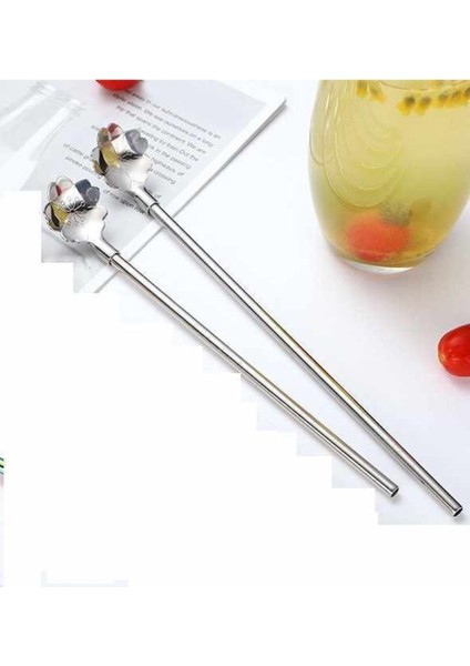 Luxury Paslanmaz Metal 2'li Kaşıklı Pipet Fırça Seti 1 Adet