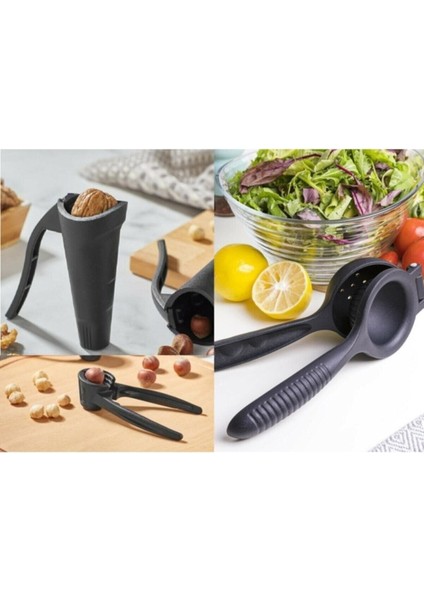 Luxury Döküm Lüx Limon Sıkacağı , Fındık ve Ceviz Kıracağı 3'lü Set Siyah 1 Adet