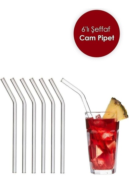 Luxury Şeffaf 6lı Cam Eğimli Pipet 1 Adet