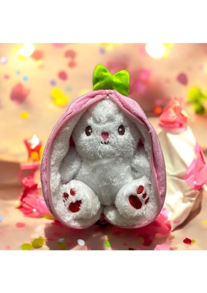 Pembe Çilek Tavşan 25 Cm- Peluş Oyuncak- Hem Çilek Hemde Tavşan 1 Adet