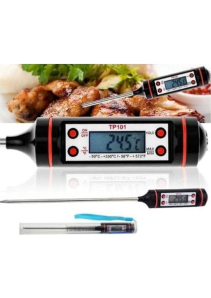 Luxury Dijital LCD Gıda Yemek Termometresi Batırmalı Mutfak Termometresi Sıcaklık Ölçer-Siyah 1 Adet